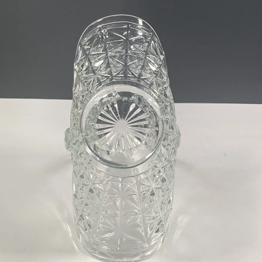 L.E. Smith Clear Pressed Glass Basket Daisy Button Pattern Applied Handle Vtg